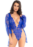 Leg Avenue 3 Pc Floral Lace Teddy With Ad Royal Blue Color