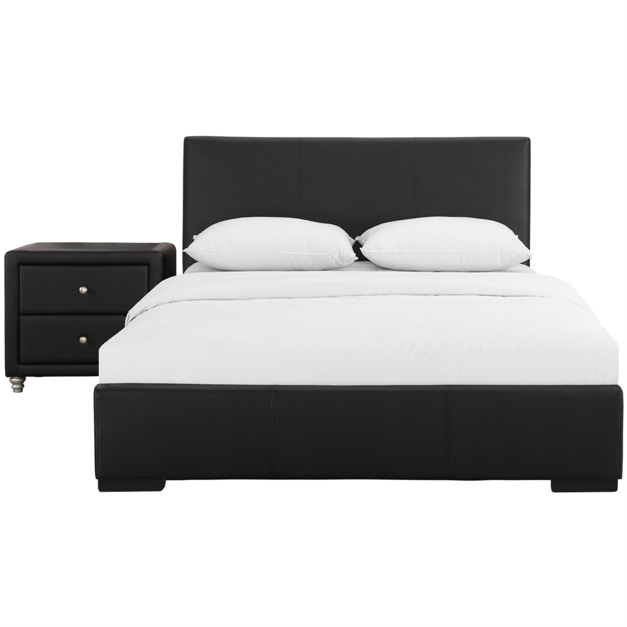 Hindes Upholstered Platform Bed, Black, King With 1 Nightstand