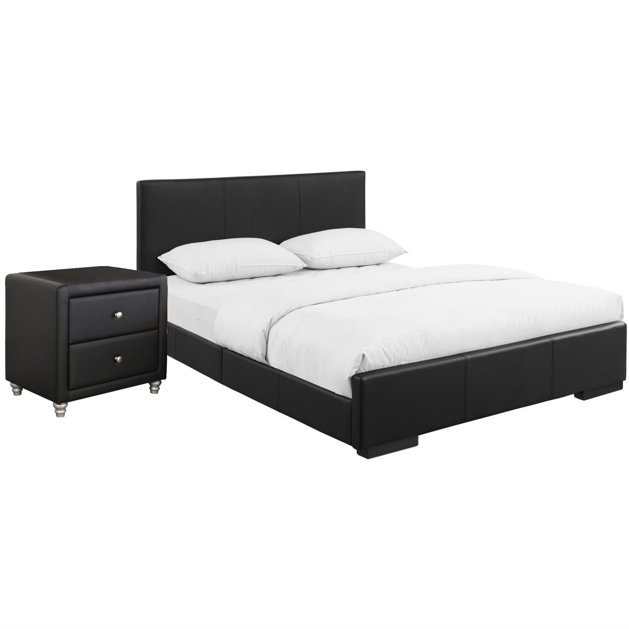 Hindes Upholstered Platform Bed, Black, King With 1 Nightstand