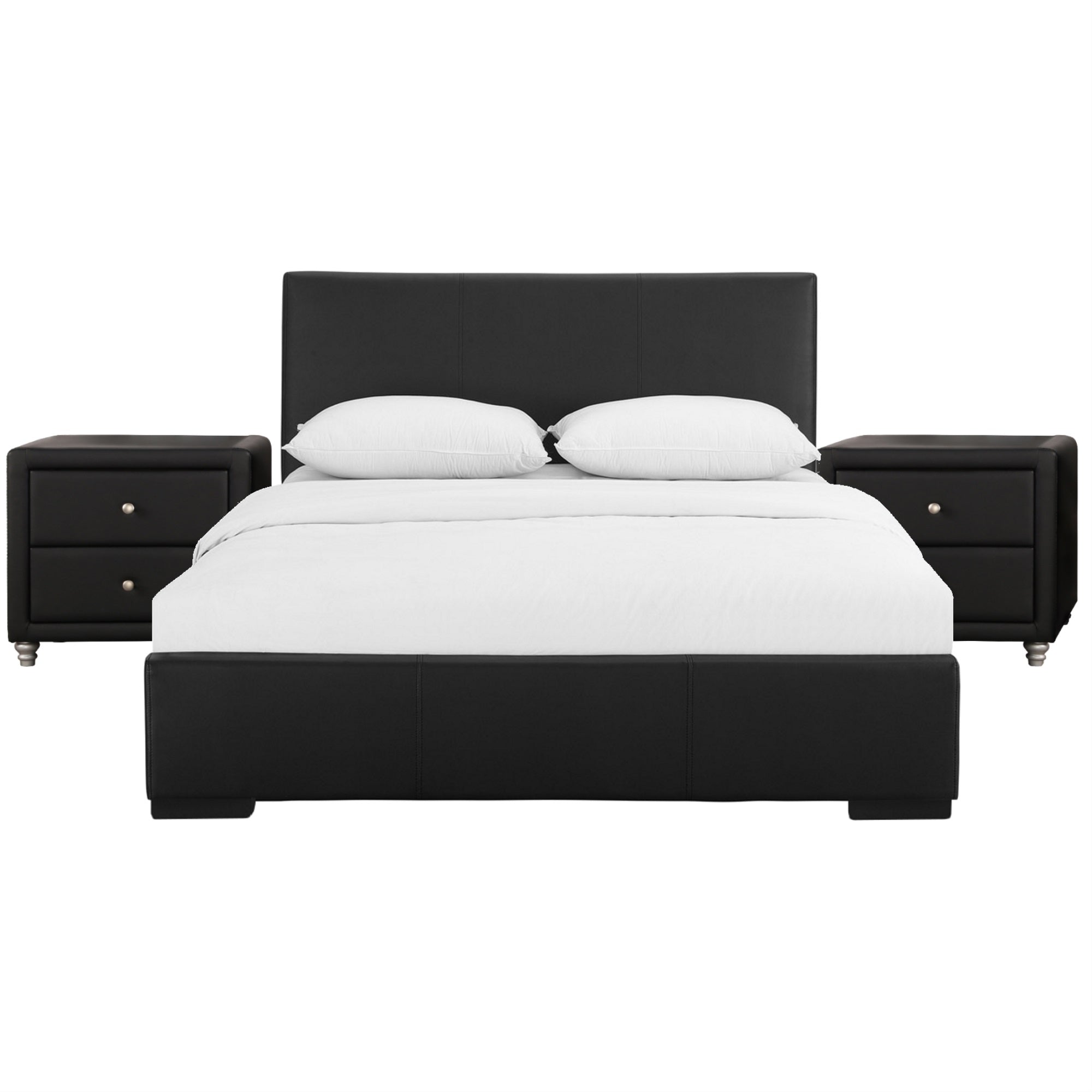 Hindes Upholstered Platform Bed, Black, King With 2 Nightstands
