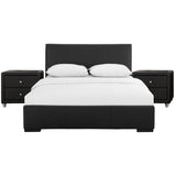 Hindes Upholstered Platform Bed, Black, King With 2 Nightstands