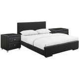 Hindes Upholstered Platform Bed, Black, King With 2 Nightstands