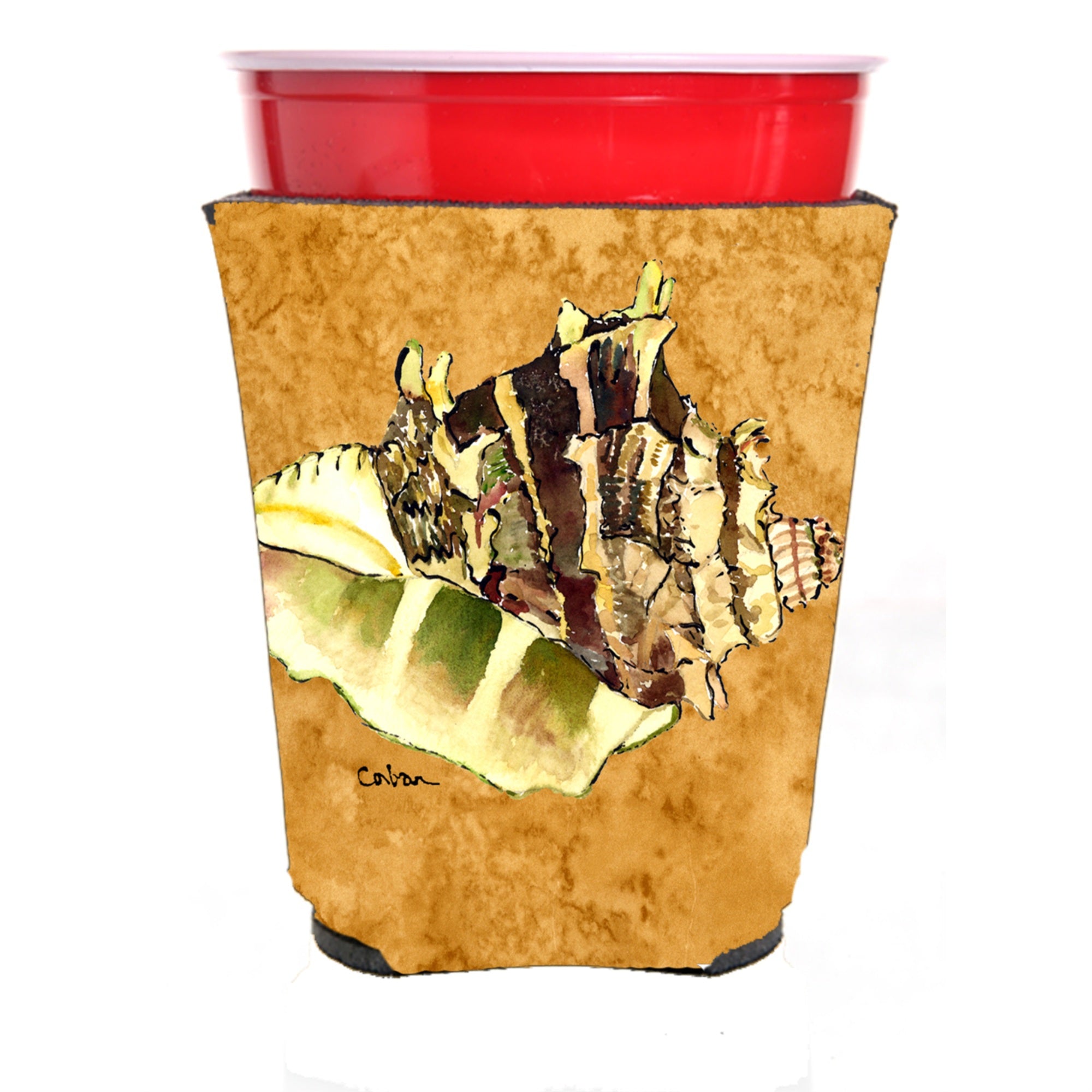 Shells On Gold Red Solo Cup Beverage Insulator Hugger