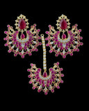 DJET96 Subhana gold plated chandbali earrings tika set -Ruby ( READY TO SHIP )