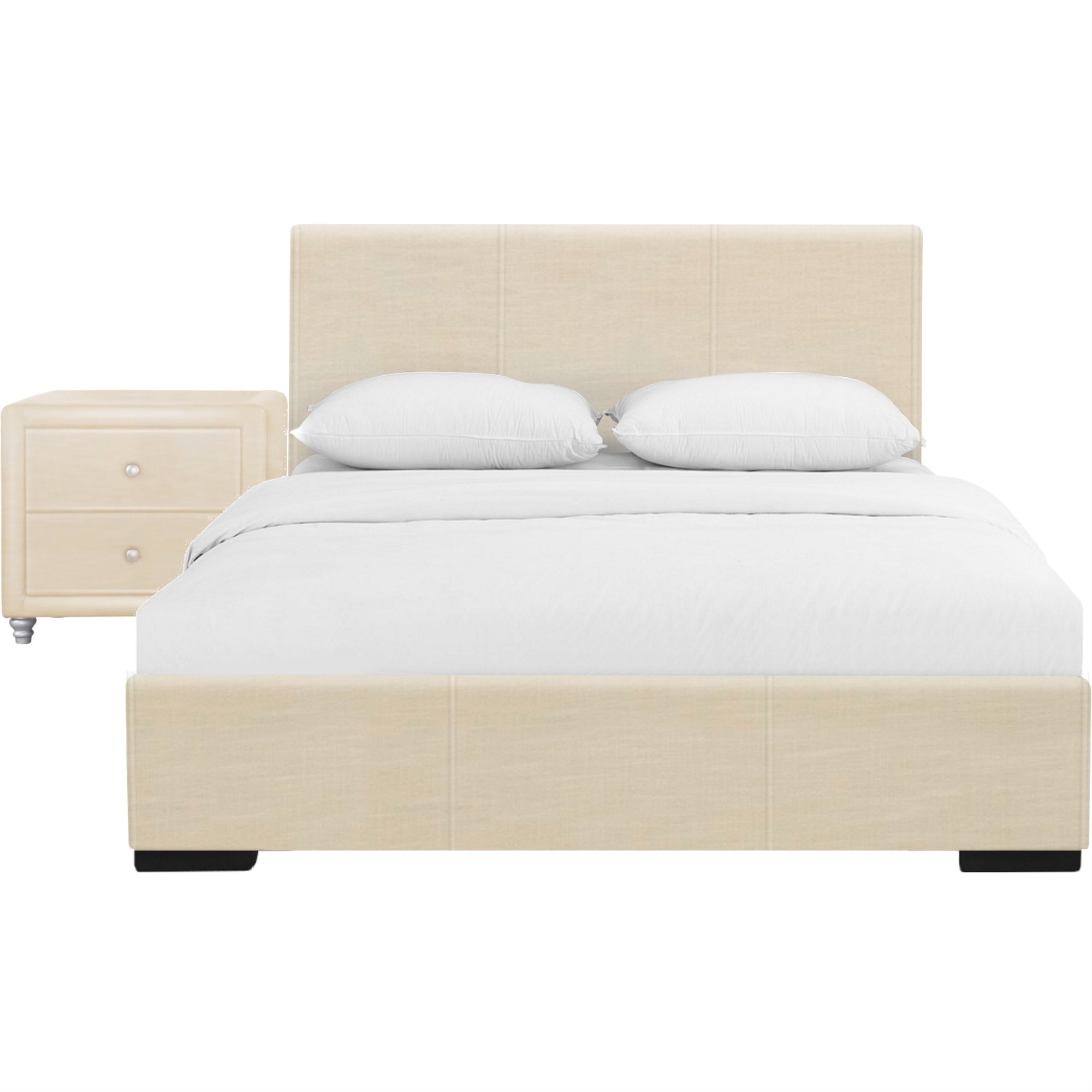 Hindes Upholstered Platform Bed, Beige, Full With 1 Nightstand