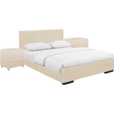 Hindes Upholstered Platform Bed, Beige, King With 2 Nightstands
