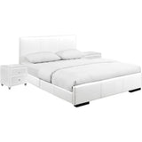 Hindes Upholstered Platform Bed, White, King With 2 Nightstands