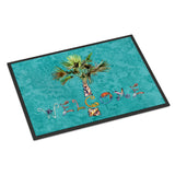 Caroline'S Treasures 8711Jmat Welcome Palm Tree On Teal Indoor Or Outdoor Mat, 24 X 36, Multicolor