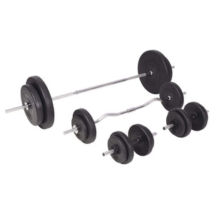 Vidaxl Barbell And Dumbbell Set - Versatile 198.4 Lb Weight Training Set, Adjustable Cement Plates, Full Home Gym Equipment, Includes Star Locks And Other Accessories