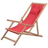 Vidaxl Folding Beach Chair Fabric And Wooden Frame Red -Like New