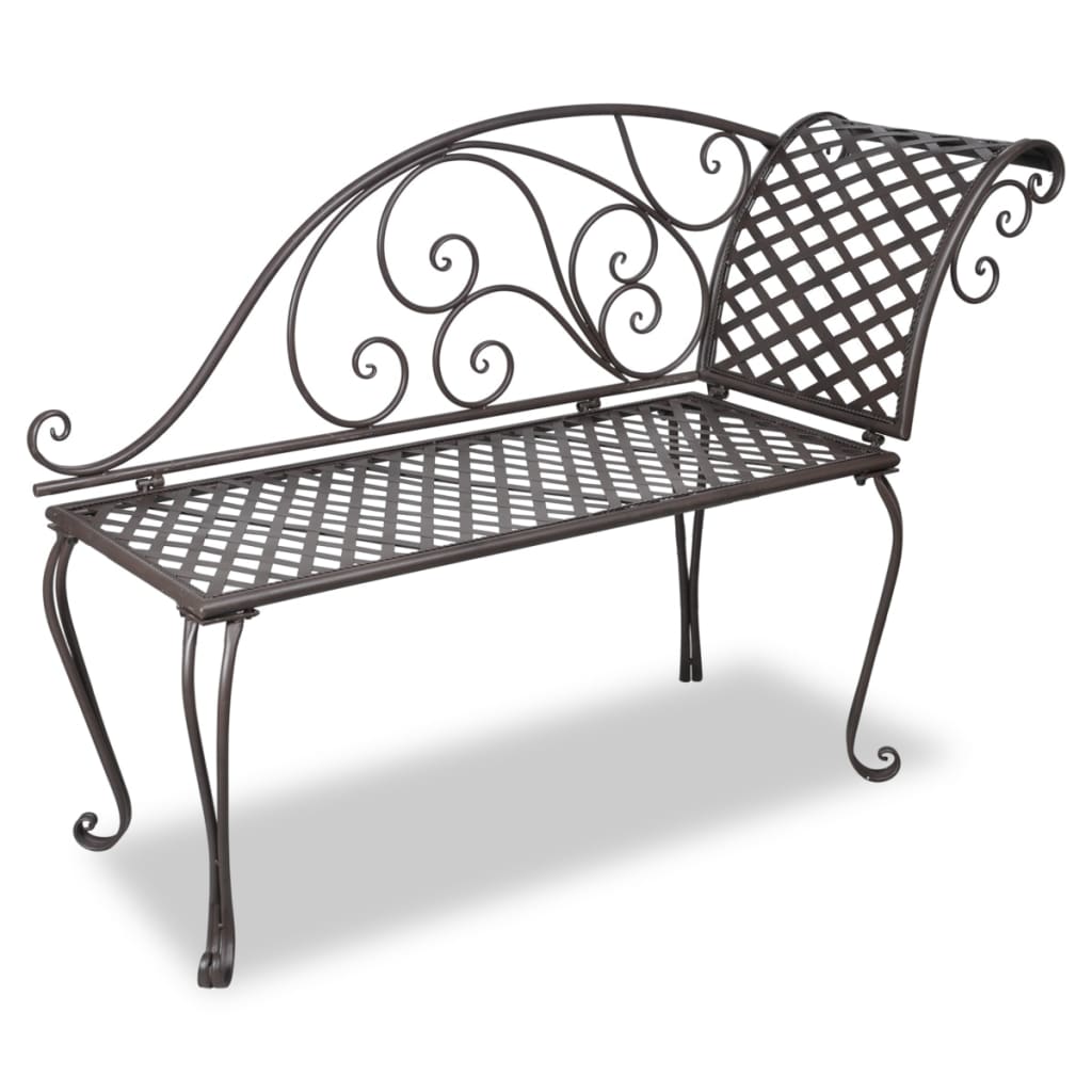 Vidaxl Patio Chaise Lounge - Antique Brown Iron Scroll-Patterned Outdoor Furniture For Garden, Ergonomic Design For Comfort