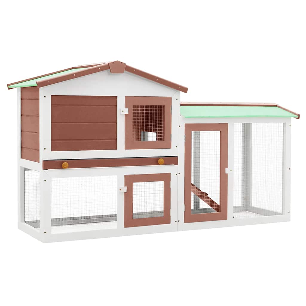 Vidaxl Rabbit Hutch, Bunny Cage With Pull Out Tray And Ladder, Rabbit Enclosure For Outdoor, Pet House For Small Animals, Brown And White Wood