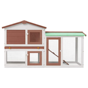 Vidaxl Rabbit Hutch, Bunny Cage With Pull Out Tray And Ladder, Rabbit Enclosure For Outdoor, Pet House For Small Animals, Brown And White Wood