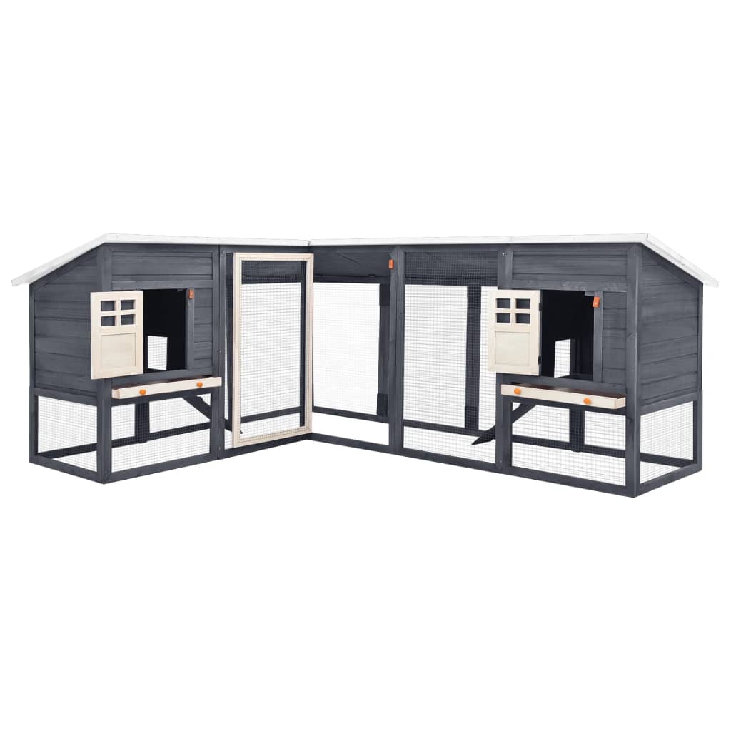 Vidaxl Outdoor Rabbit Hutch With Run Gray And White Solid Fir Wood