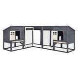 Vidaxl Outdoor Rabbit Hutch With Run Gray And White Solid Fir Wood