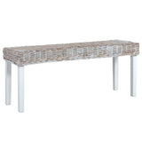 Vidaxl Bench 43.3 White Natural Kubu Rattan And Solid Mango Wood -Like New