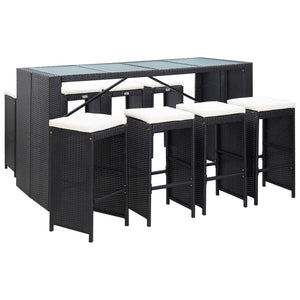 Vidaxl 9 Piece Patio Bar Set Poly Rattan Black