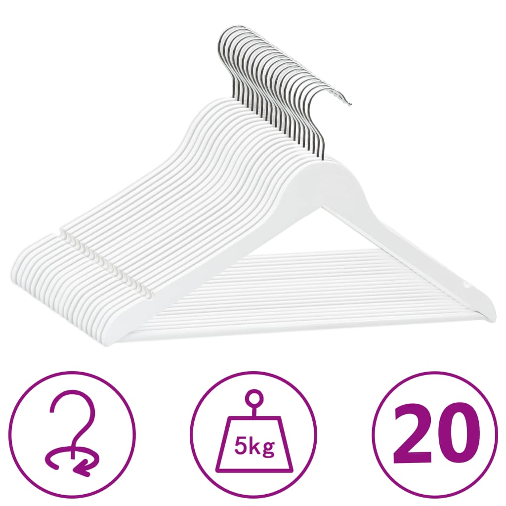 'Vidaxl 20-Piece Hardwood Clothes Hanger Set - Non-Slip White Closet Organizers With 360-Degree Rotating Hook And Additional Trouser Bar