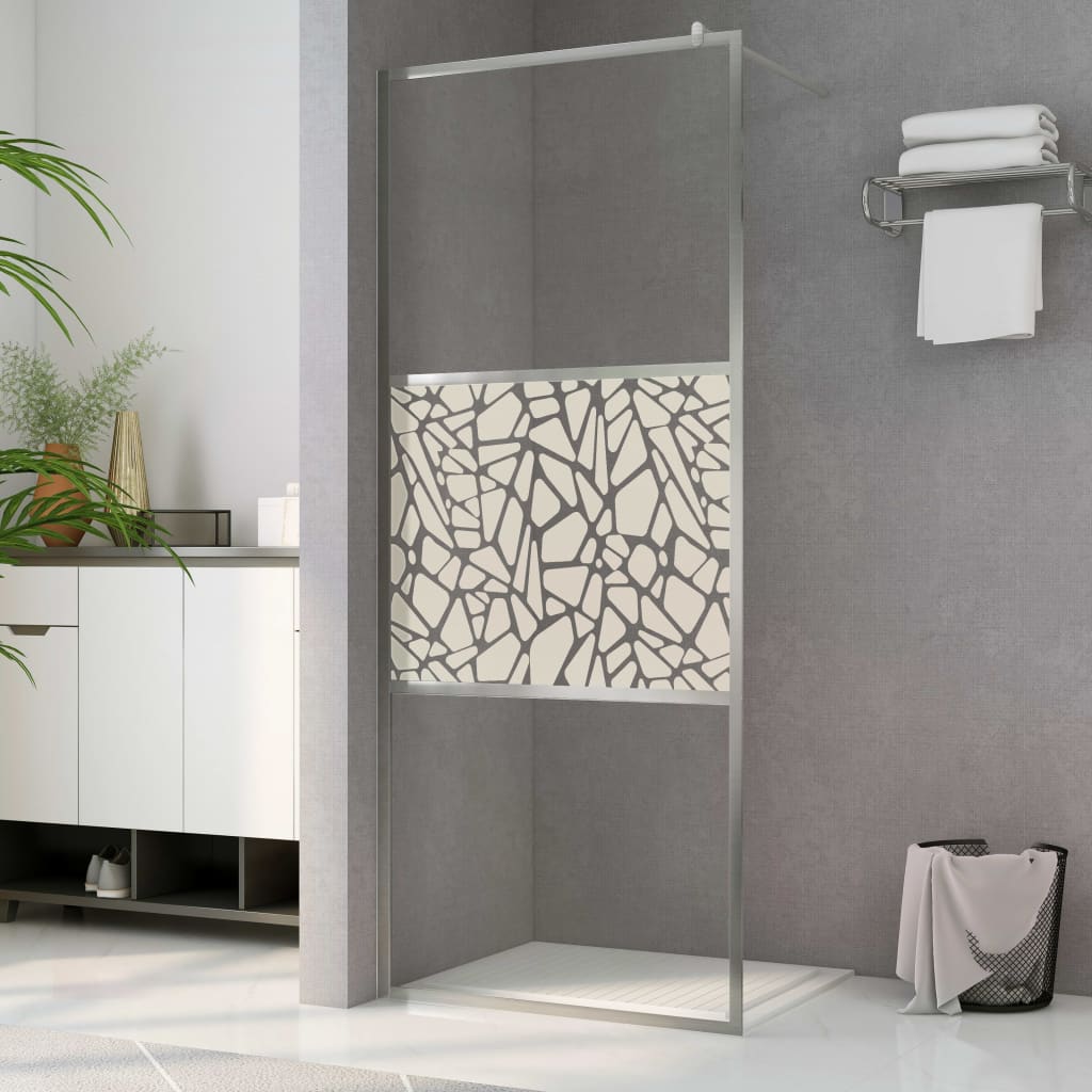 'Vidaxl Walk-In Shower Wall - Elegant Modern Design With Stone Embellishment, Adjustable Size To Fit Any Bathroom Layout, Easy To Clean Esg Glass, With Heavy-Duty Aluminum Frame