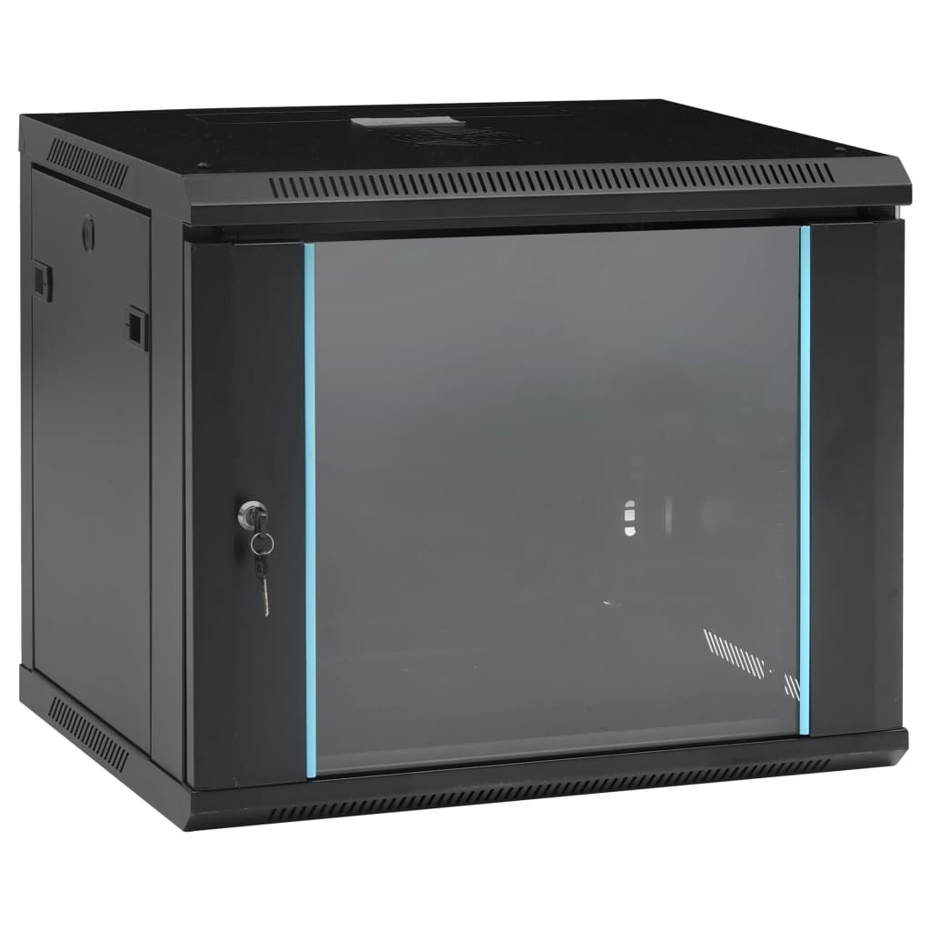 Vidaxl 9U Wall Mounted Network Cabinet, 19' Standard Equipment Compatible, Lockable Cold-Rolled Steel Structure With Removable Side Panels, Perfect For Routers Or Fiber Optic Modems.
