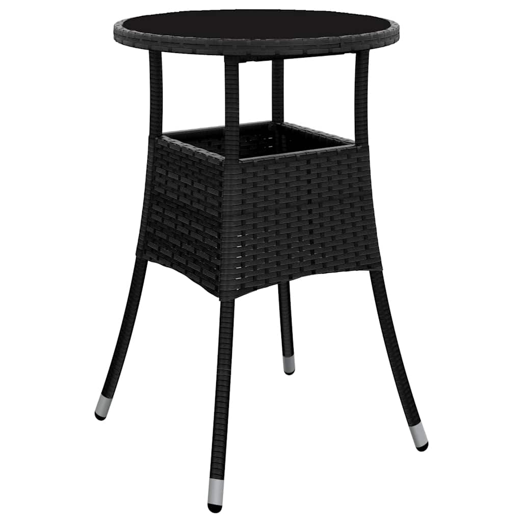 Vidaxl Garden Patio Table With Tempered Glass Top And Poly Rattan Steel Frame, Lightweight And Durable, Easy Assembly, Stylish Design For Outdoor Living Space - Black