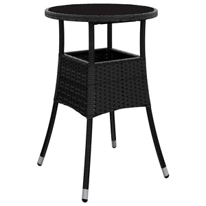 Vidaxl Garden Patio Table With Tempered Glass Top And Poly Rattan Steel Frame, Lightweight And Durable, Easy Assembly, Stylish Design For Outdoor Living Space - Black