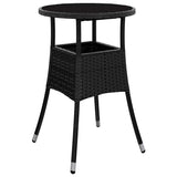 Vidaxl Garden Patio Table With Tempered Glass Top And Poly Rattan Steel Frame, Lightweight And Durable, Easy Assembly, Stylish Design For Outdoor Living Space - Black