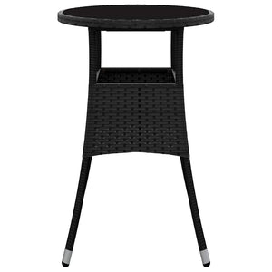 Vidaxl Garden Patio Table With Tempered Glass Top And Poly Rattan Steel Frame, Lightweight And Durable, Easy Assembly, Stylish Design For Outdoor Living Space - Black