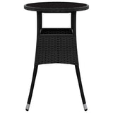 Vidaxl Garden Patio Table With Tempered Glass Top And Poly Rattan Steel Frame, Lightweight And Durable, Easy Assembly, Stylish Design For Outdoor Living Space - Black