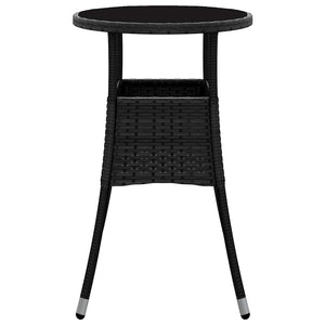 Vidaxl Garden Patio Table With Tempered Glass Top And Poly Rattan Steel Frame, Lightweight And Durable, Easy Assembly, Stylish Design For Outdoor Living Space - Black