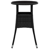 Vidaxl Garden Patio Table With Tempered Glass Top And Poly Rattan Steel Frame, Lightweight And Durable, Easy Assembly, Stylish Design For Outdoor Living Space - Black