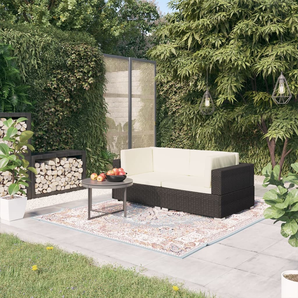 Vidaxl 2 Piece Patio Sofa Set - Comfortable And Weather Resistant Outdoor Furniture With Cushions - Black Poly Rattan Material
