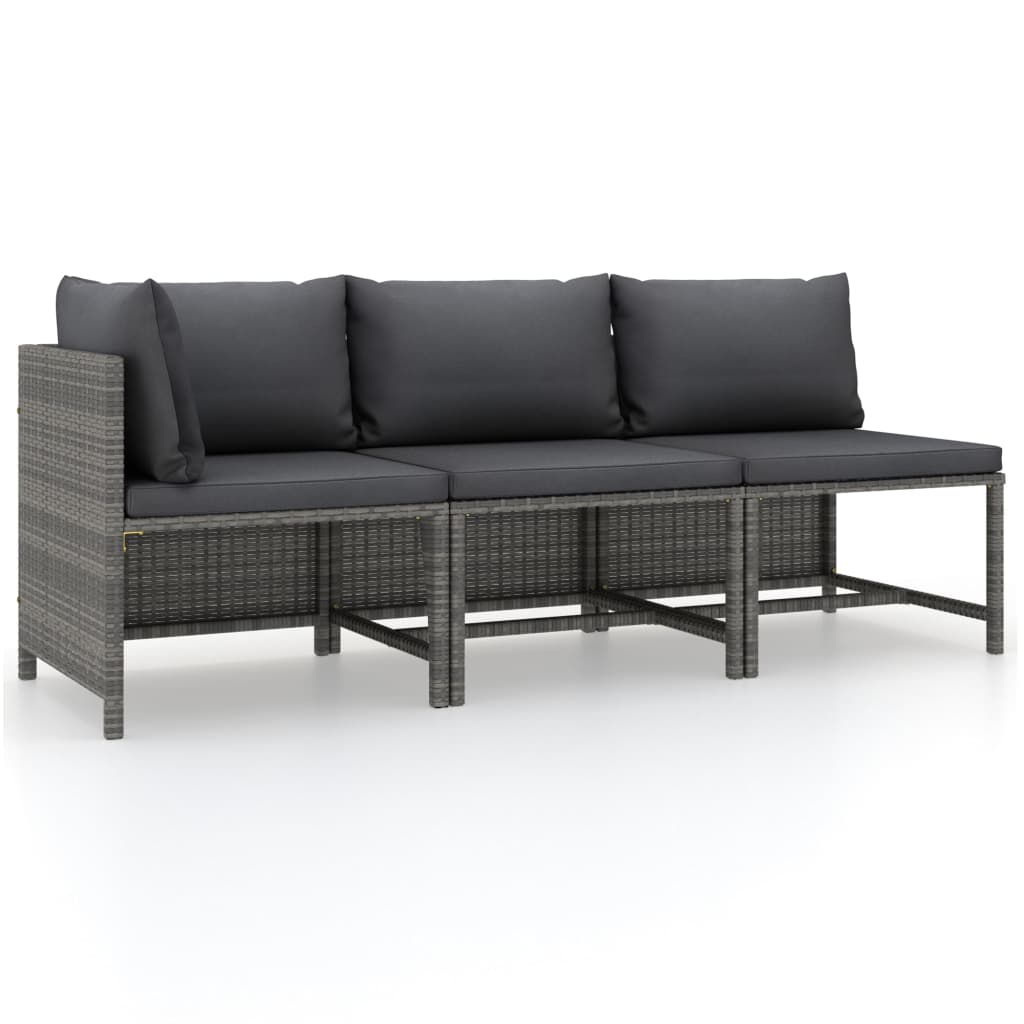 Vidaxl 3 Piece Poly Rattan Patio Lounge Set With Cushions - Durable, Weather-Resistant Outdoor Furniture For Relaxing, Comfortable Seating, Easy-To-Maintain, With Modular Design