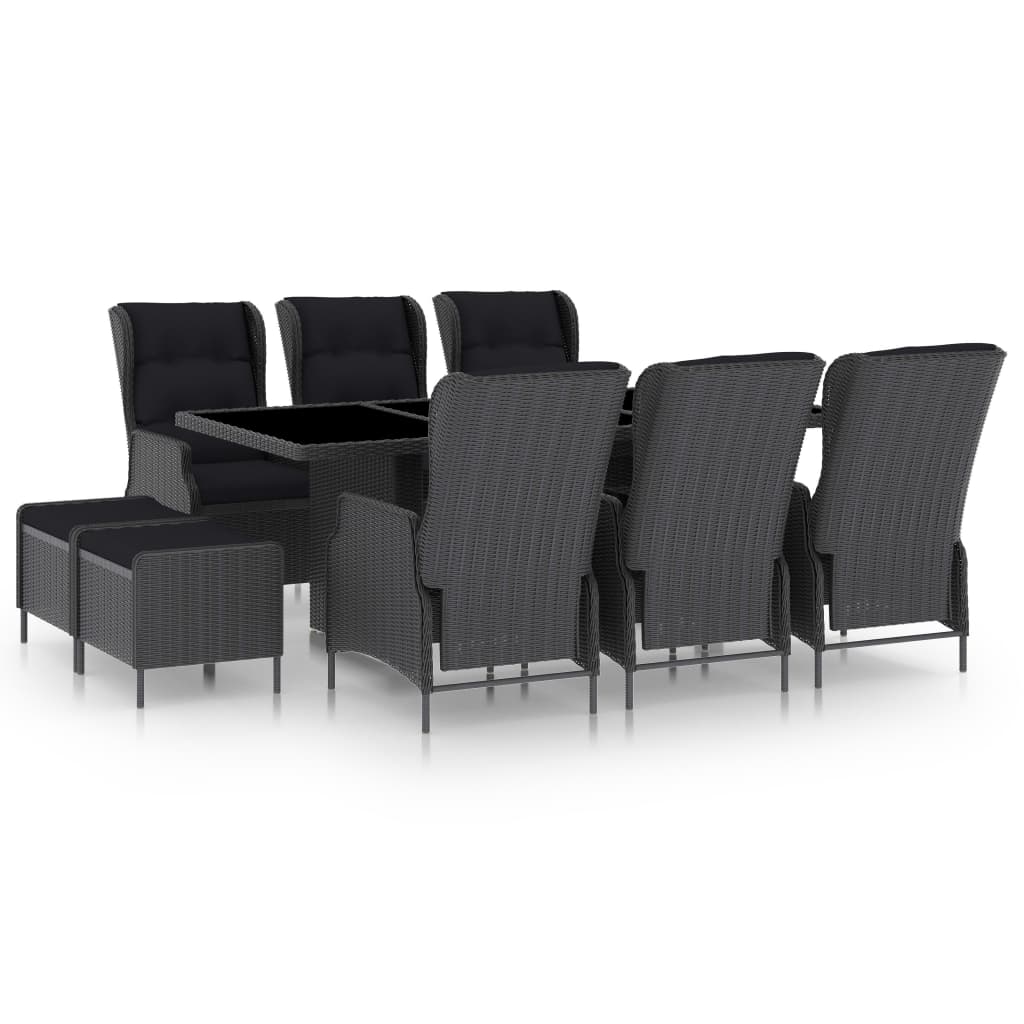 Vidaxl Patio Dining Set 9 Piece, Patio Dining Table Set With Glass Tabletop, Rattan Chairs With Cushions, Outdoor Furniture Set, Modern, Dark Gray