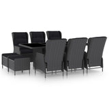 Vidaxl Patio Dining Set 9 Piece, Patio Dining Table Set With Glass Tabletop, Rattan Chairs With Cushions, Outdoor Furniture Set, Modern, Dark Gray