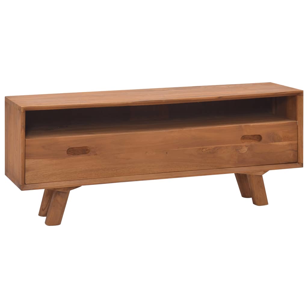 Vidaxl Vintage Scandinavian Style Tv Stand - Solid Teak Wood Construction, Single Drawer And Shelf Storage, Ideal For Cds, Dvds, Electronic Accessories