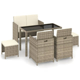 Vidaxl 6 Piece Patio Dining Set With Cushions Poly Rattan Beige -Used