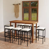 Vidaxl 9 Piece Garden Patio Bar Set With Cushions - Solid Acacia Wood Table & Poly Rattan Bar Stools - Black & Cream Outdoor Furniture Set