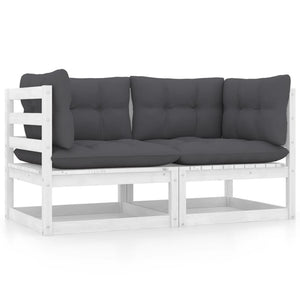 Vidaxl Patio 2-Seater Sofa With Cushions White Solid Pinewood