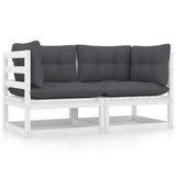 Vidaxl Patio 2-Seater Sofa With Cushions White Solid Pinewood