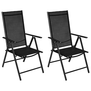 Vidaxl Black Bistro Set - 3 Piece Outdoor Furniture Set With Reclining Chairs, Aluminium, Textilene And Glass, Ideal For Patio, Garden, And Deck