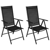 Vidaxl Black Bistro Set - 3 Piece Outdoor Furniture Set With Reclining Chairs, Aluminium, Textilene And Glass, Ideal For Patio, Garden, And Deck