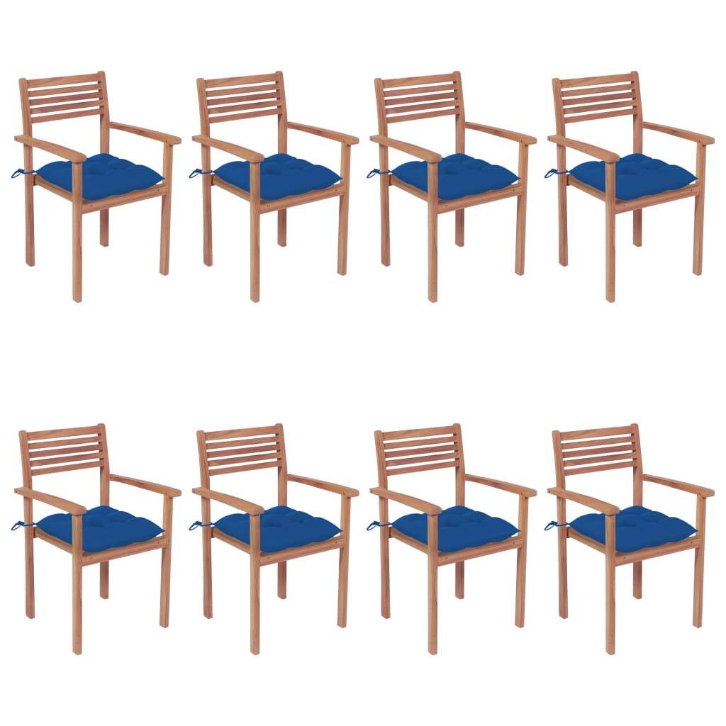 Vidaxl 8X Solid Teak Wood Stackable Patio Chairs With Cushions Garden Terrance Balcony Outdoor Furniture Wooden Dinner Dining Seating Chairs