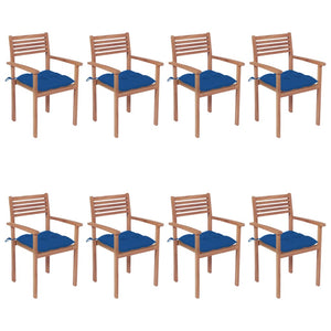 Vidaxl 8X Solid Teak Wood Stackable Patio Chairs With Cushions Garden Terrance Balcony Outdoor Furniture Wooden Dinner Dining Seating Chairs