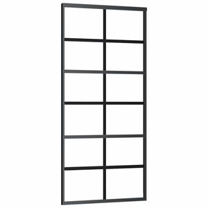 Vidaxl Sliding Door- Esg Glass And Aluminum- Black, 35.4'X80.7' Size, Modern Translucent Design, Silent Soft Stop Mechanism, Easy Assembly, Mounting Accessories Included