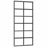 Vidaxl Sliding Door- Esg Glass And Aluminum- Black, 35.4'X80.7' Size, Modern Translucent Design, Silent Soft Stop Mechanism, Easy Assembly, Mounting Accessories Included
