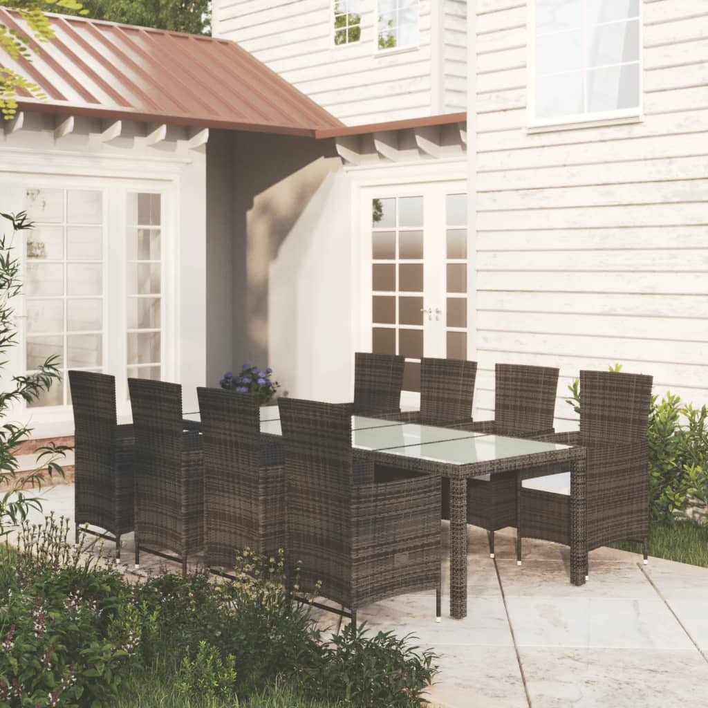 Vidaxl Patio Dining Set - 9 Piece Outdoor Furniture With Cushions, Poly Rattan Construct, Cream White And Brown For Garden, Deck Or Patio