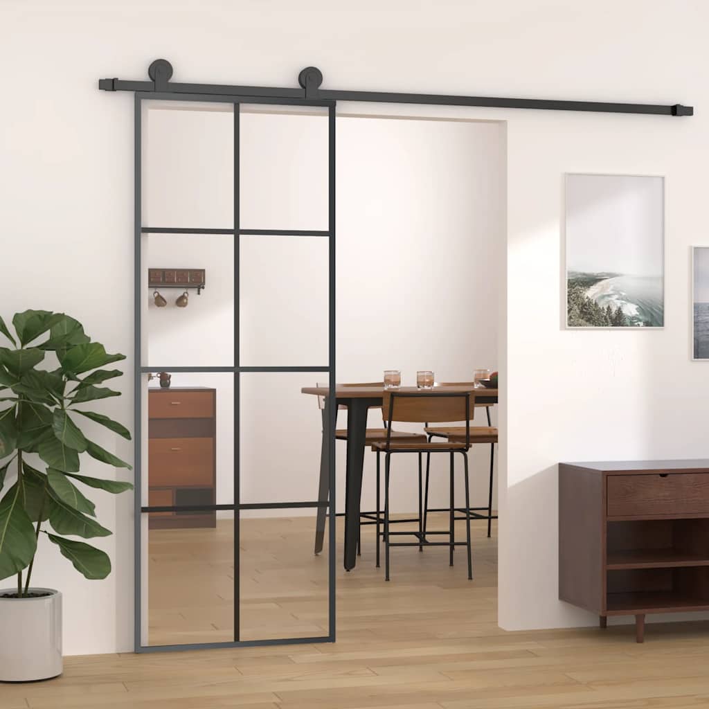 Vidaxl Aluminum Sliding Door Black 29.9'X80.7' | Stable And Durable | Esg Glass Panel | Easy Assembly | Modern Sleek Design | Includes Mounting Accessories