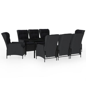 Vidaxl 9 Piece Dark Gray Patio Dining Set With Reclining Chairs And Glass Tabletop - Outdoor Furniture For Garden And Patio