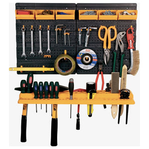 'Vidaxl 26 Tool Wall With 1 Rack And 19 Hooks In Black And Yellow - Sturdy Polypropylene Garage Organizer For Hand Tools And Accessories